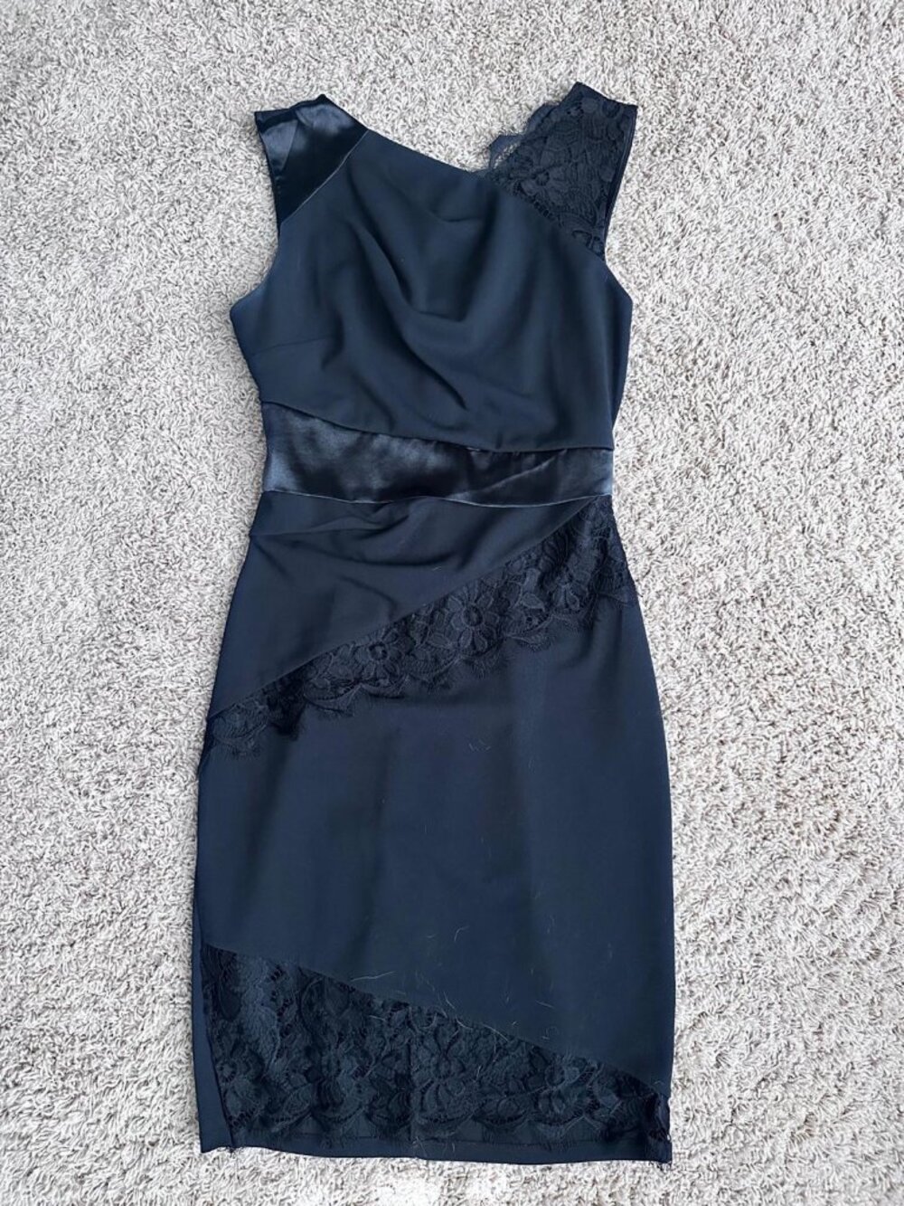 Venus Black Lace and Satin Asymmetric Dress